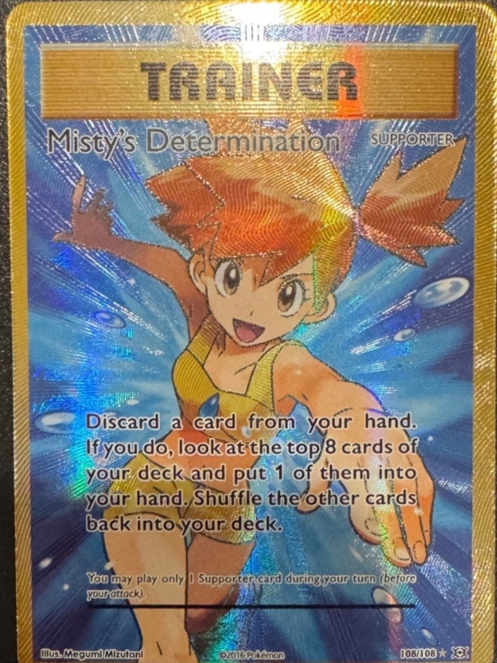 Pokemon Trainer Misty's Determination Holographic Blue Yellow Card